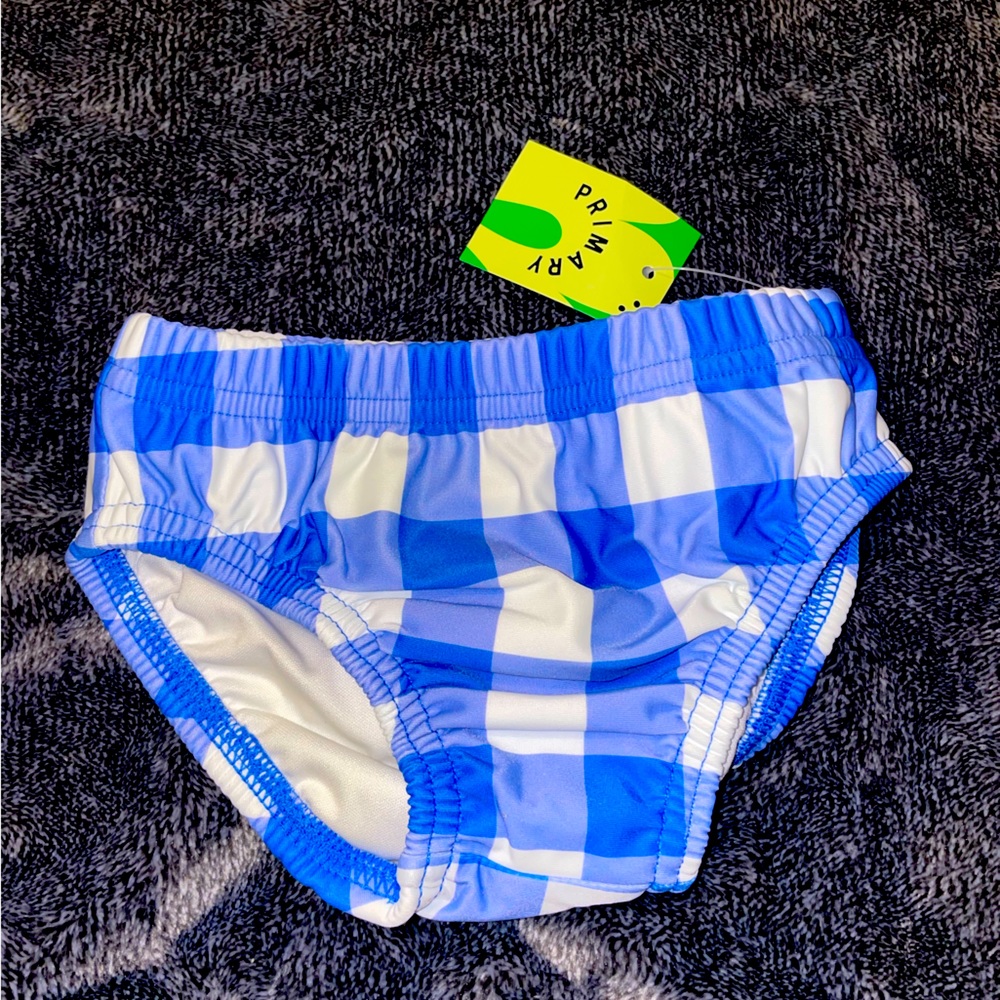 Primary blue checked swim diaper 6-12 mo